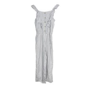 Abercrombie Kids Girls 13/ 14 White Blue Striped Ruffle Jumpsuit Cinch Pocket